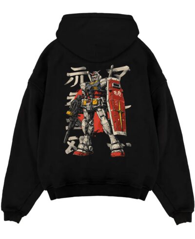 gundam anime black hoodie flat back design - Gundam Merch