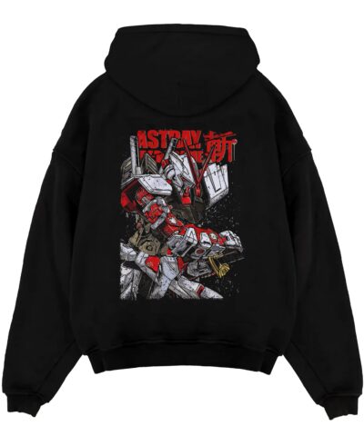 gundam astray red frame black hoodie flat back design - Gundam Merch