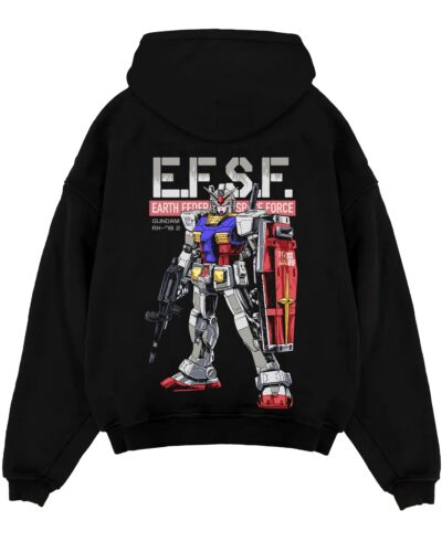 gundam rx 78 2 black hoodie flat back design - Gundam Merch