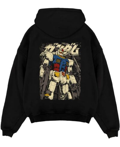 rx78 gundam black hoodie flat back design - Gundam Merch