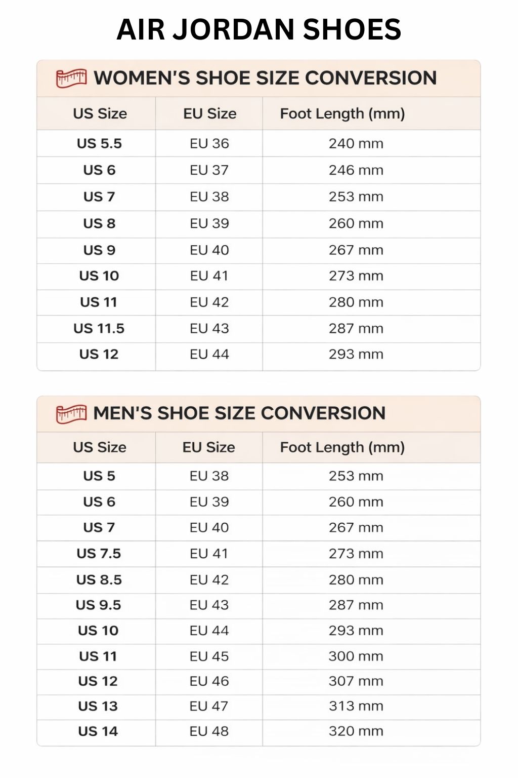 Air Jordan High Low Top Shoes Size Chart 1 - Gundam Merch